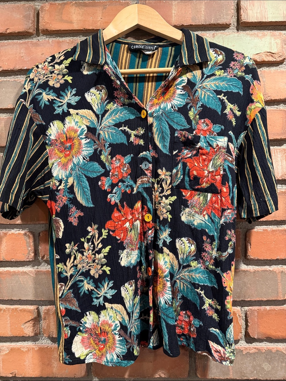 90s Vintage Carole Little Sleeve Floral Button-Down Shirt